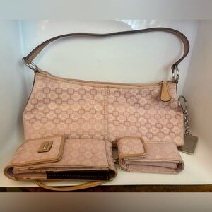 Vtg Nine West Pink Geometric Bag Purse with Sunglasses Holder & Lipstick Holder
